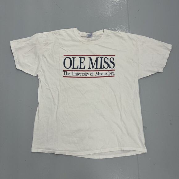 Vintage Y2k Ole Miss University White Graphic T-Shirt - Picture 1 of 3